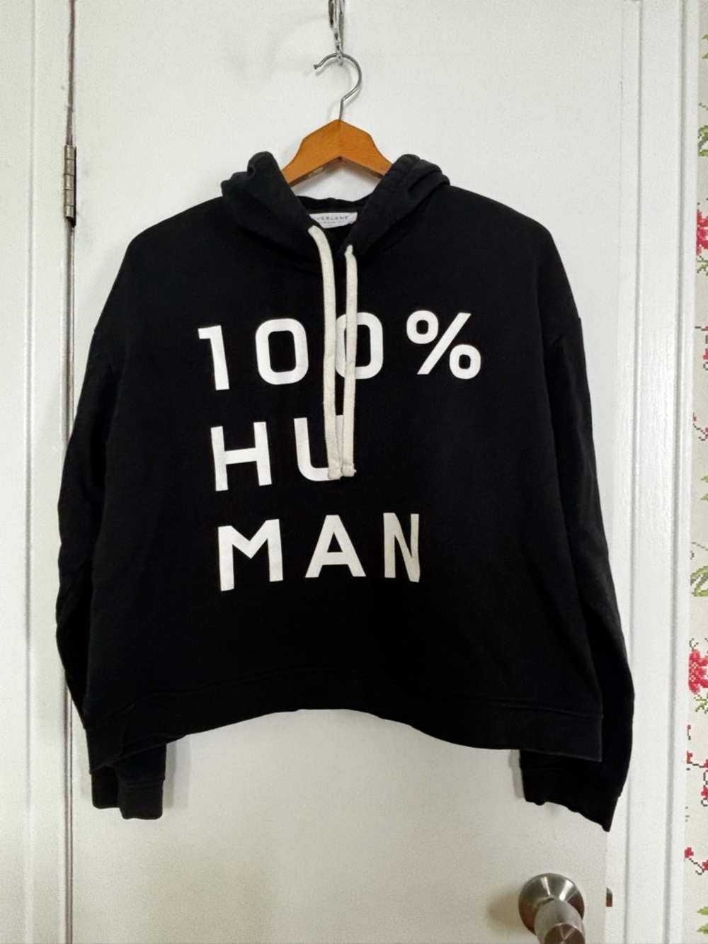 Everlane Black Hoodie with White "100% HUMAN" Graphic